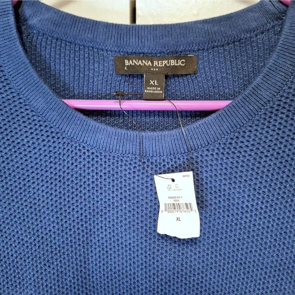 Banana Republic Mens Honeycomb Sweater Artic Ocean Combed Cotton Crew Neck XL